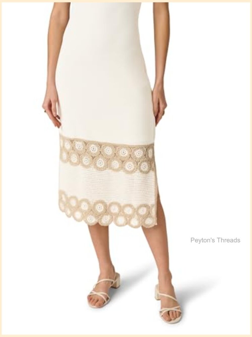 Crochet Trim Sheath Midi Dress Sleeveless Square Neck Pull On - Picture 5 of 6
